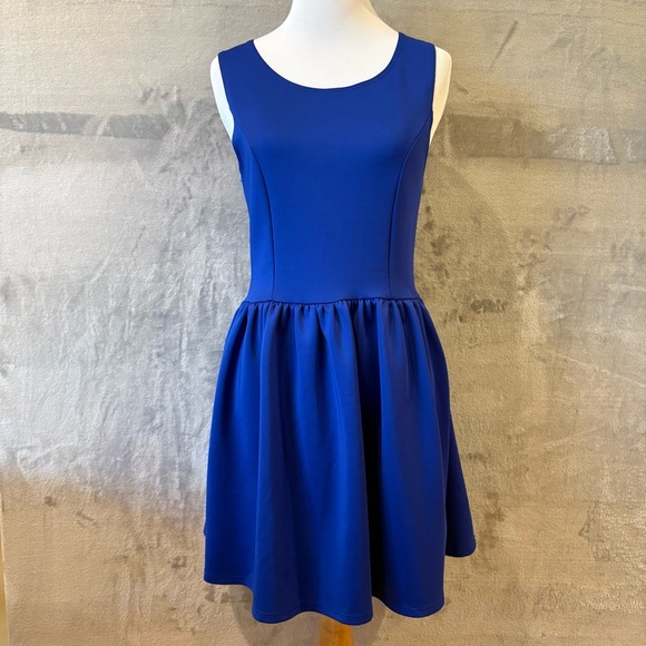LA Hearts Blue Skater Dress Sz M Fit & Flare Zip Back Made in USA - Picture 1 of 7